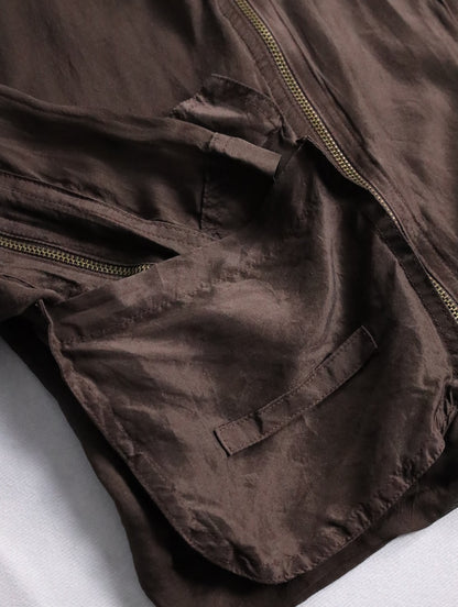 sheer hooded double brested zip jacket brown