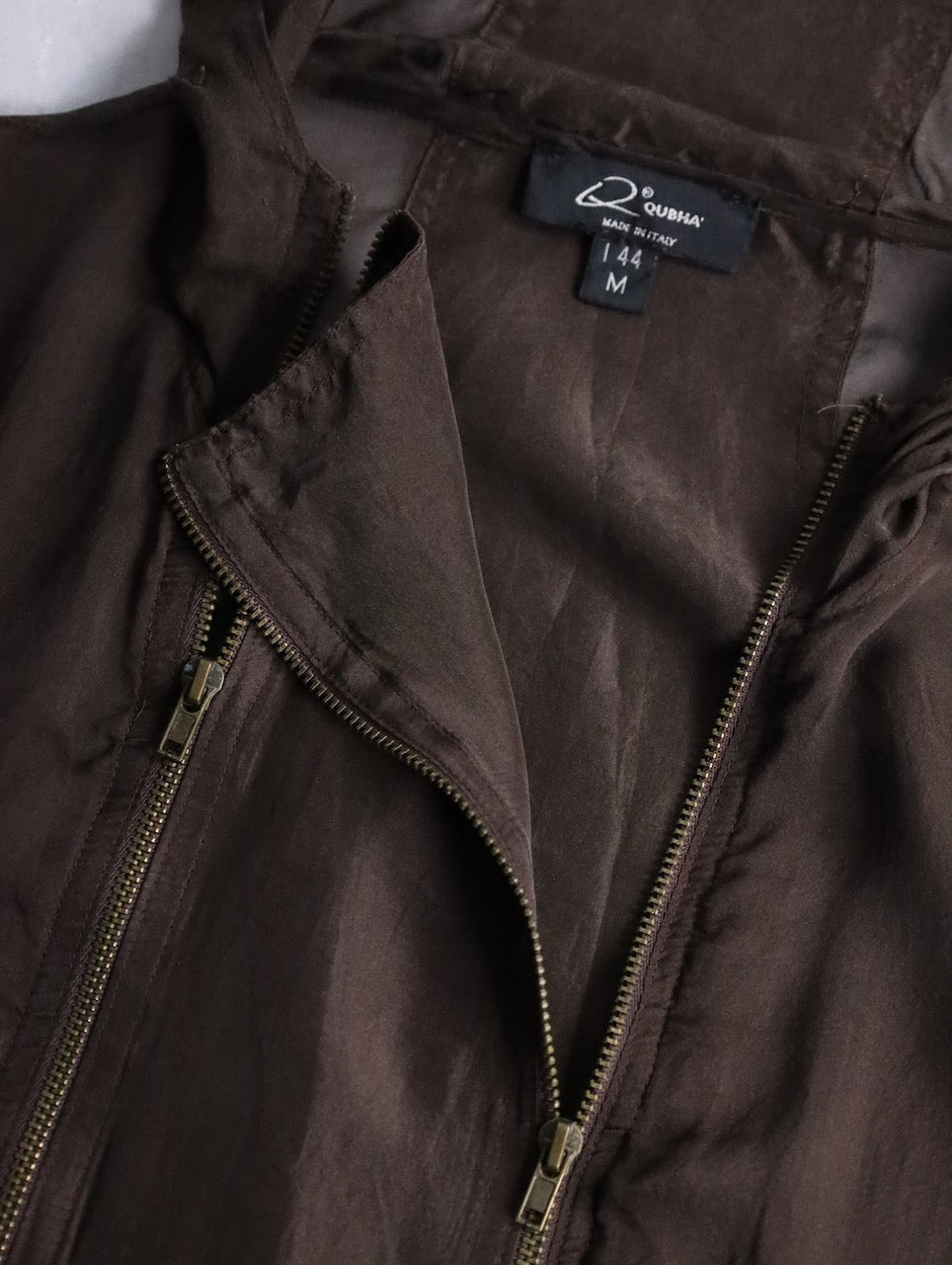 sheer hooded double brested zip jacket brown