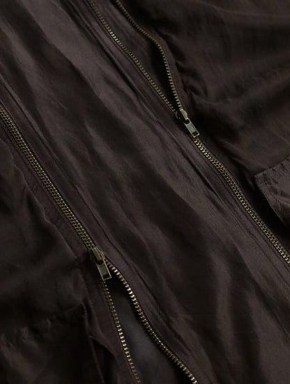 sheer hooded double brested zip jacket brown