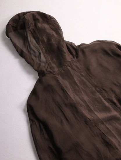sheer hooded double brested zip jacket brown