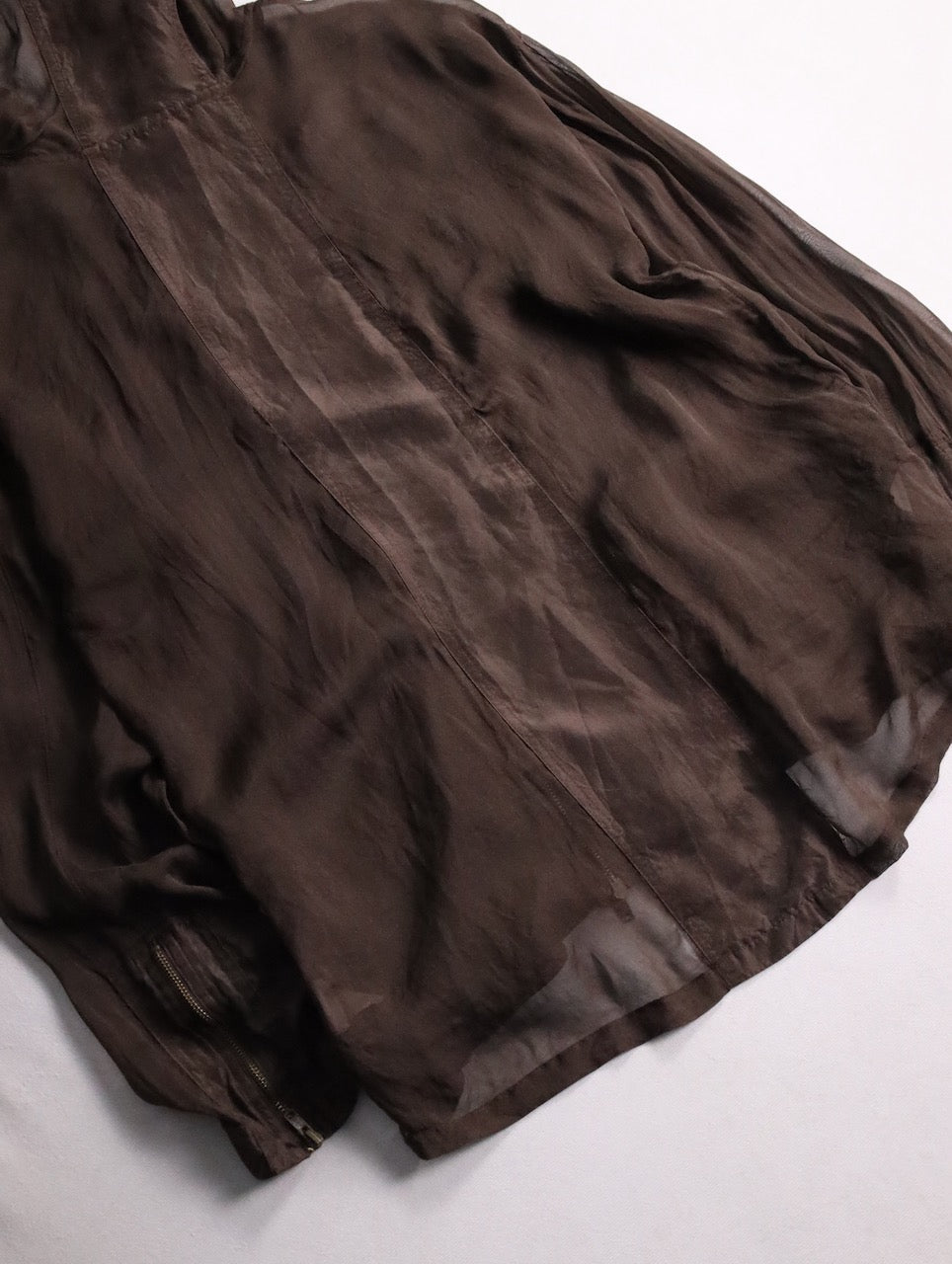 sheer hooded double brested zip jacket brown