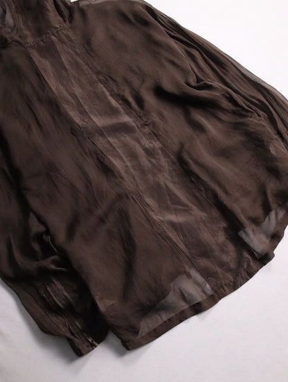 sheer hooded double brested zip jacket brown