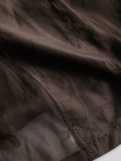sheer hooded double brested zip jacket brown