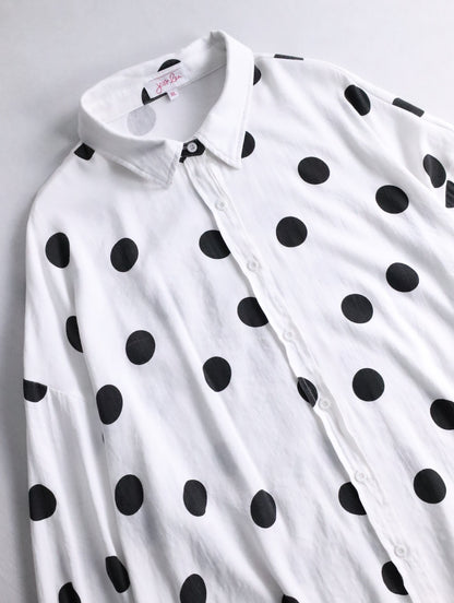 rayon nylon dot shirt white-black
