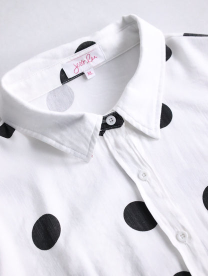 rayon nylon dot shirt white-black