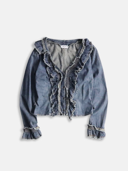 MOSCHINO fringe denim shirt lightblue