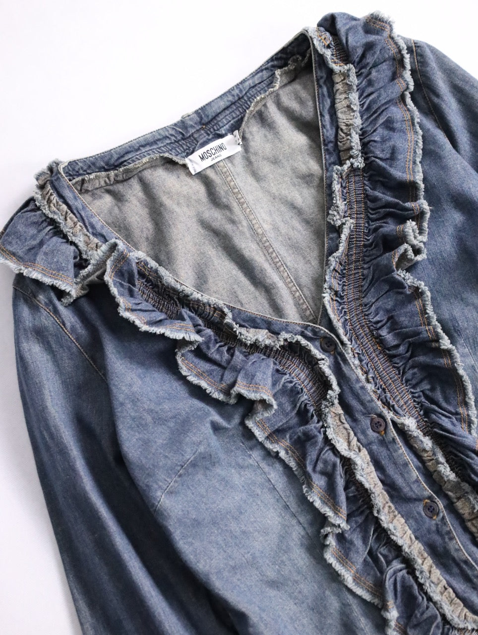 MOSCHINO fringe denim shirt lightblue