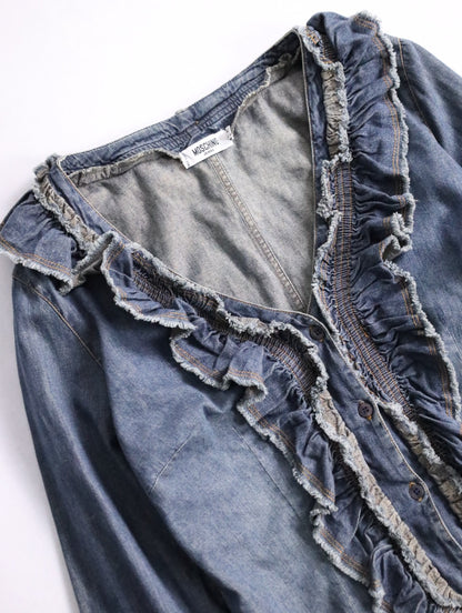 MOSCHINO fringe denim shirt lightblue