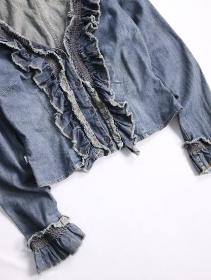 MOSCHINO fringe denim shirt lightblue