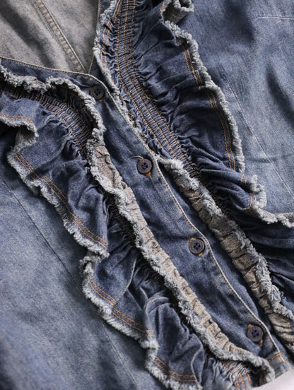 MOSCHINO fringe denim shirt lightblue