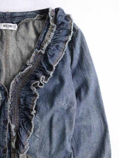 MOSCHINO fringe denim shirt lightblue
