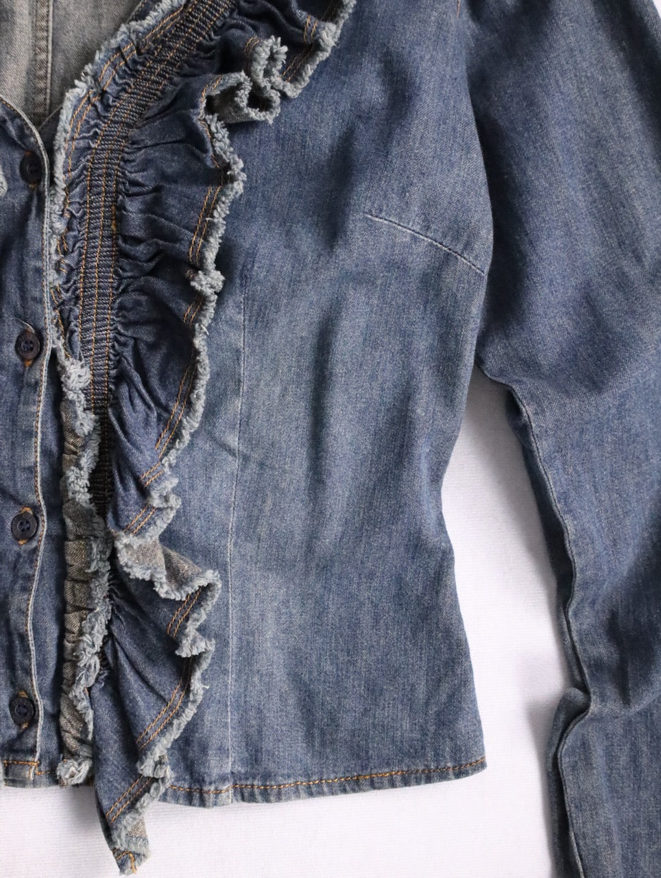 MOSCHINO fringe denim shirt lightblue