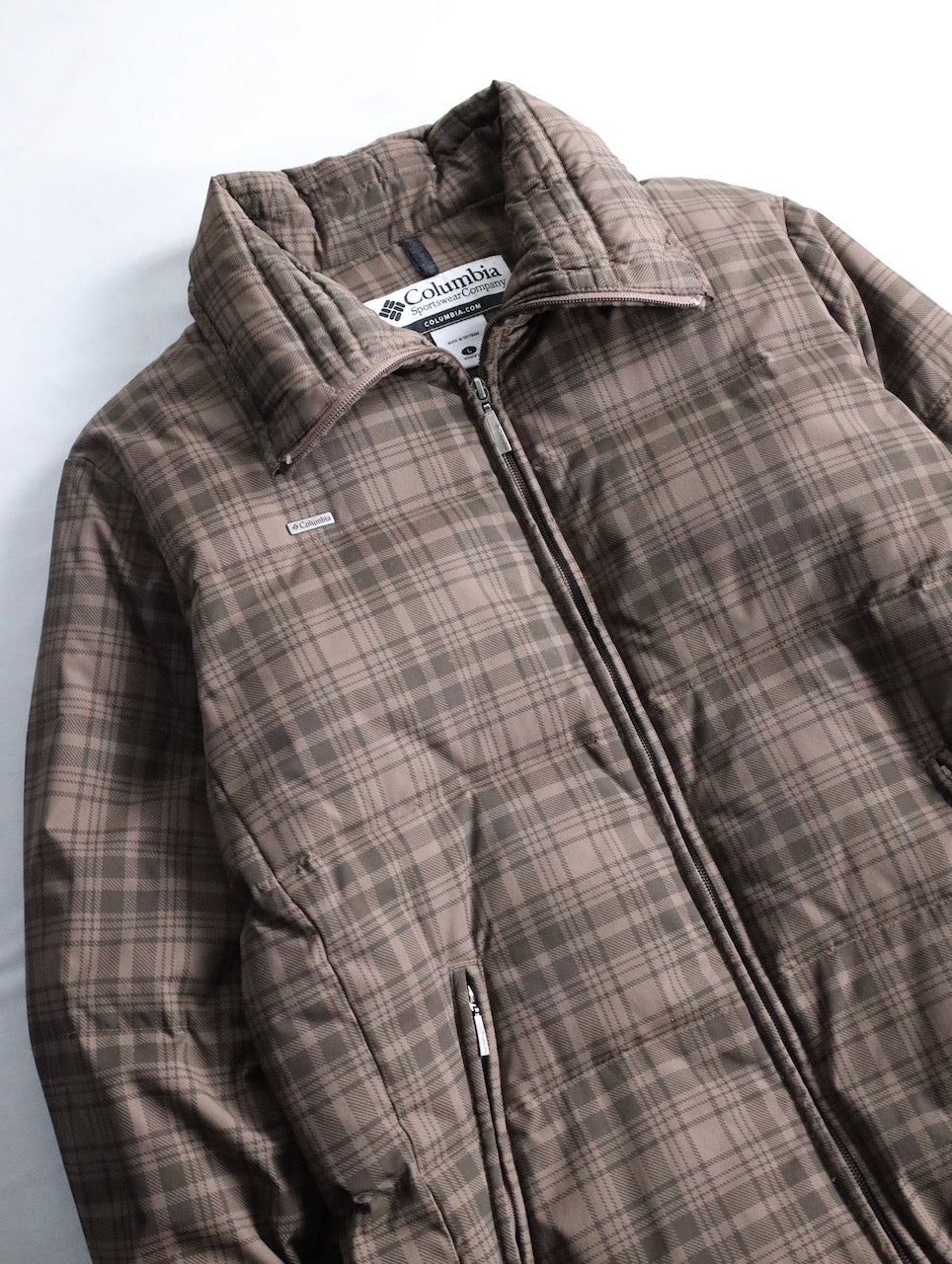 Columbia check down jacket brown