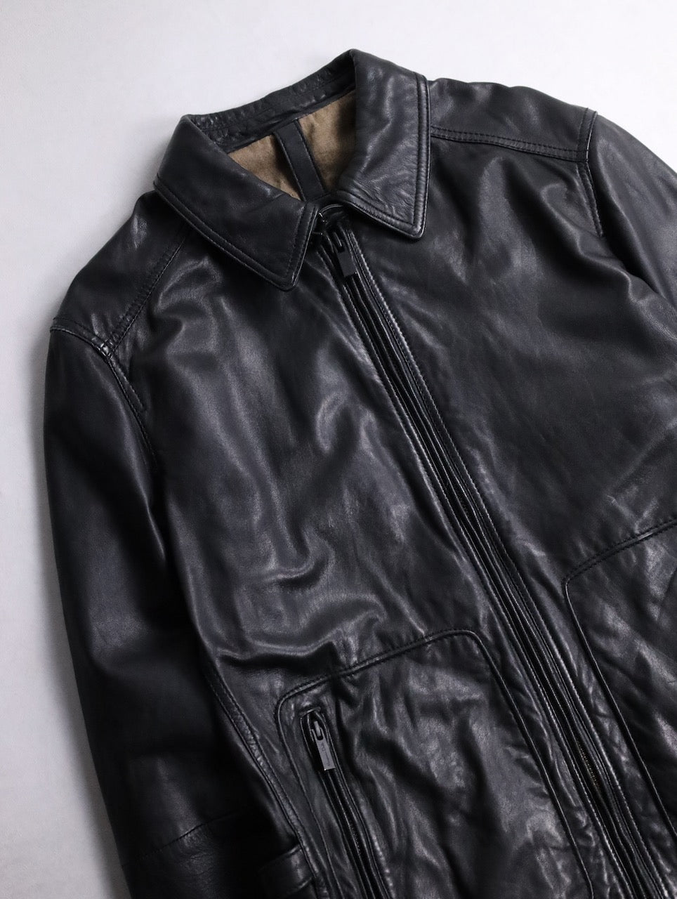 standneck lamb leather jacket black