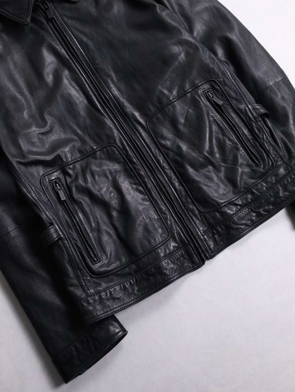 standneck lamb leather jacket black