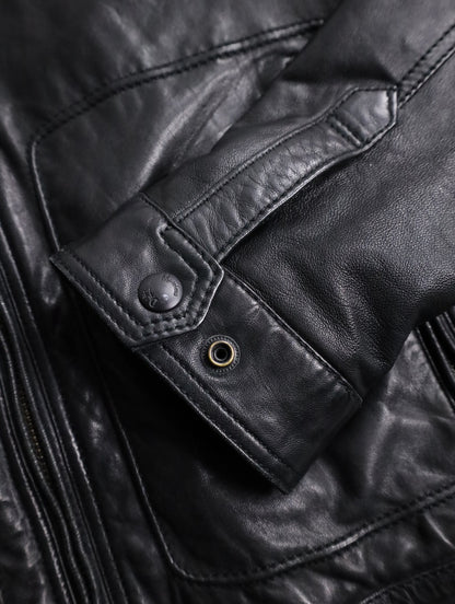 standneck lamb leather jacket black