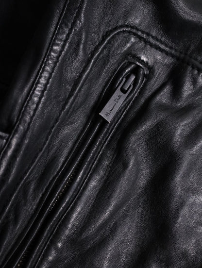 standneck lamb leather jacket black