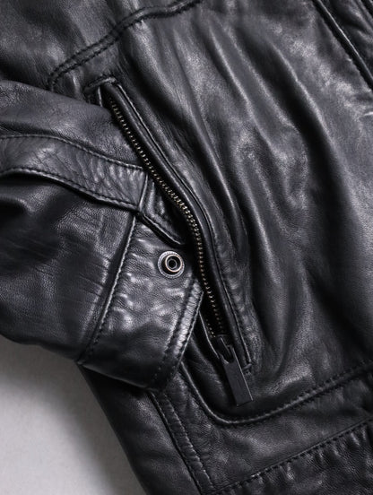 standneck lamb leather jacket black