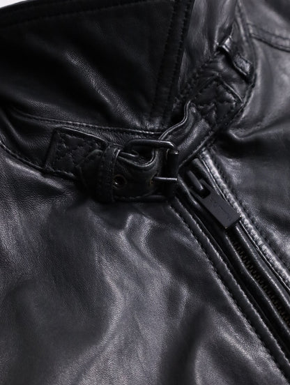 standneck lamb leather jacket black