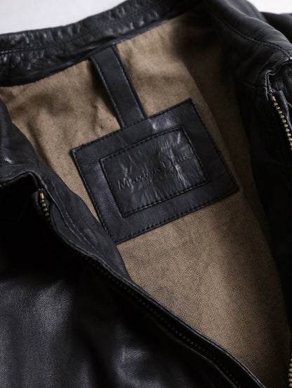 standneck lamb leather jacket black