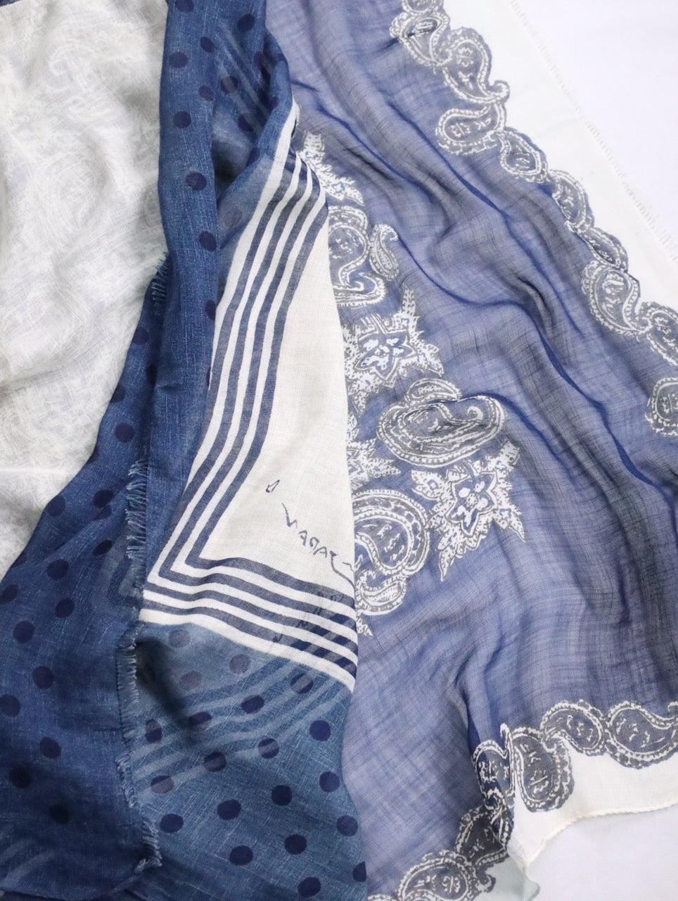 paisley&dot scarf blue-white