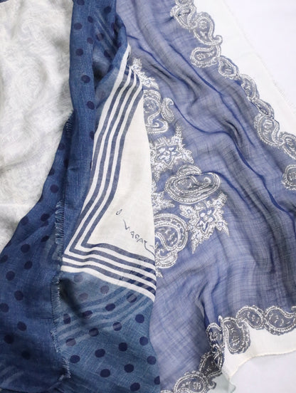 paisley&dot scarf blue-white