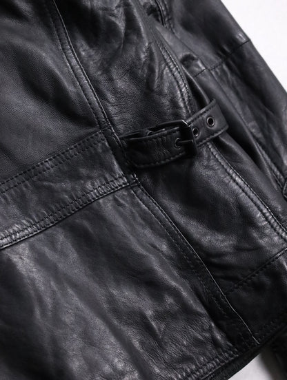 standneck lamb leather jacket black