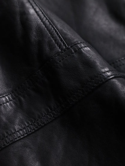 standneck lamb leather jacket black