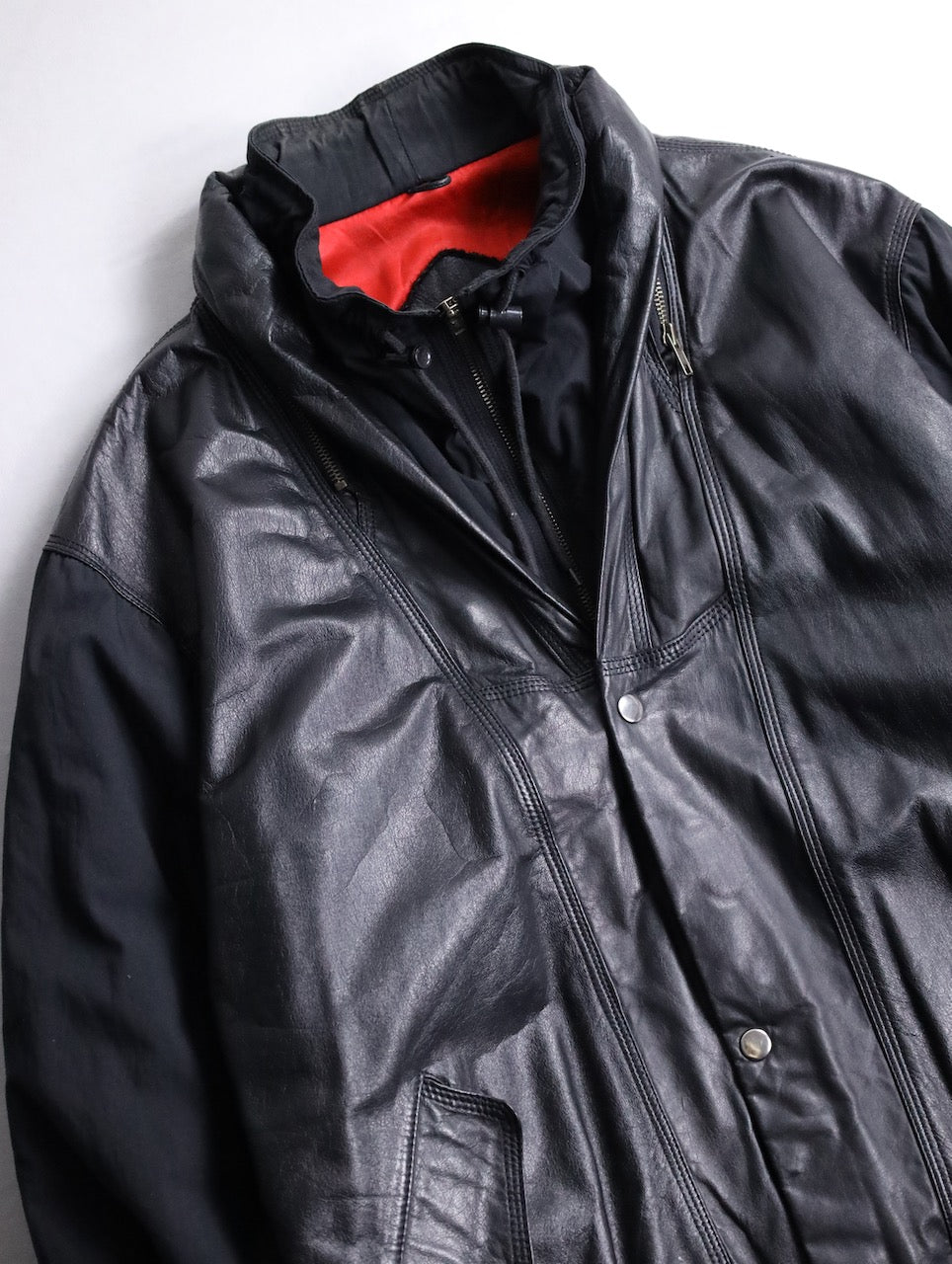 nylon swiching leather blouson black