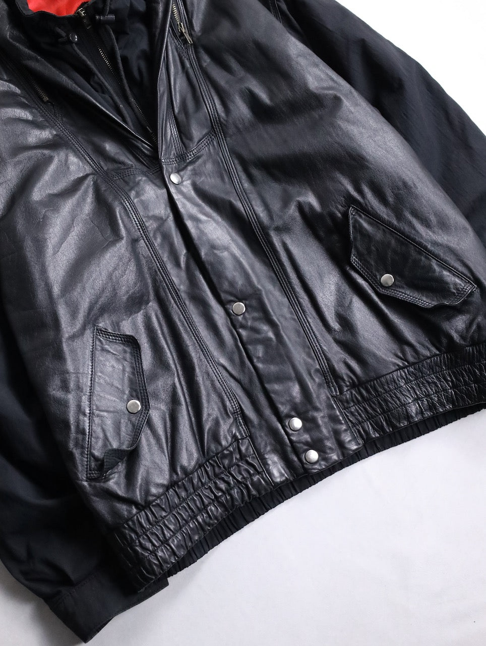 nylon swiching leather blouson black