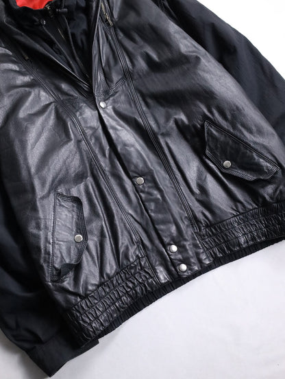 nylon swiching leather blouson black