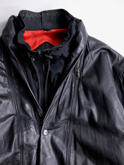 nylon swiching leather blouson black