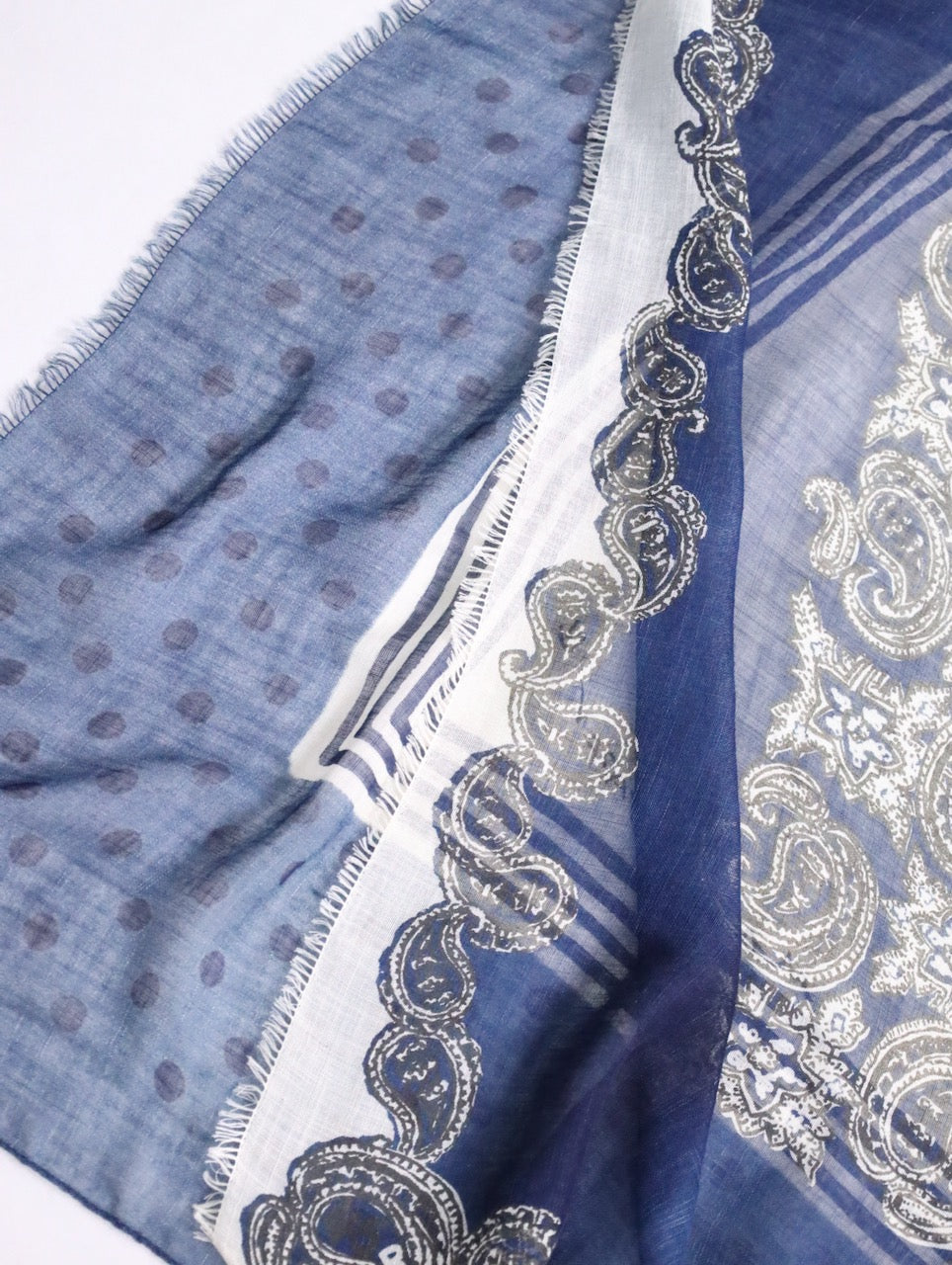 paisley&dot scarf blue-white