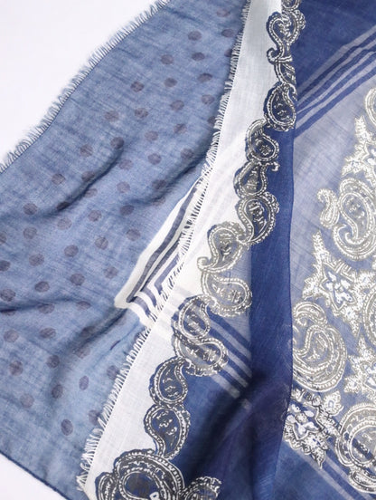 paisley&dot scarf blue-white