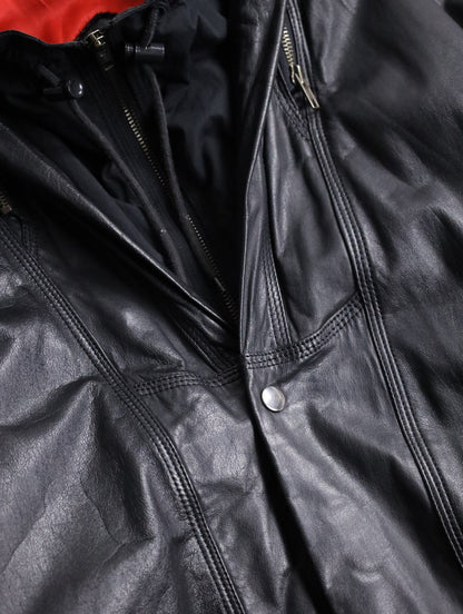 nylon swiching leather blouson black