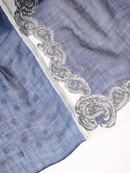 paisley&dot scarf blue-white
