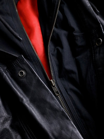 nylon swiching leather blouson black