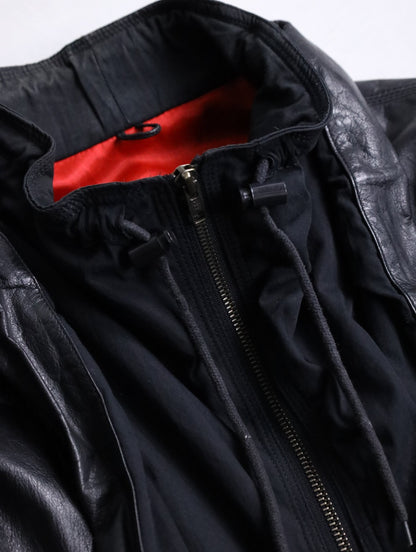 nylon swiching leather blouson black
