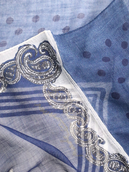 paisley&dot scarf blue-white