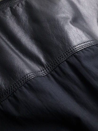 nylon swiching leather blouson black