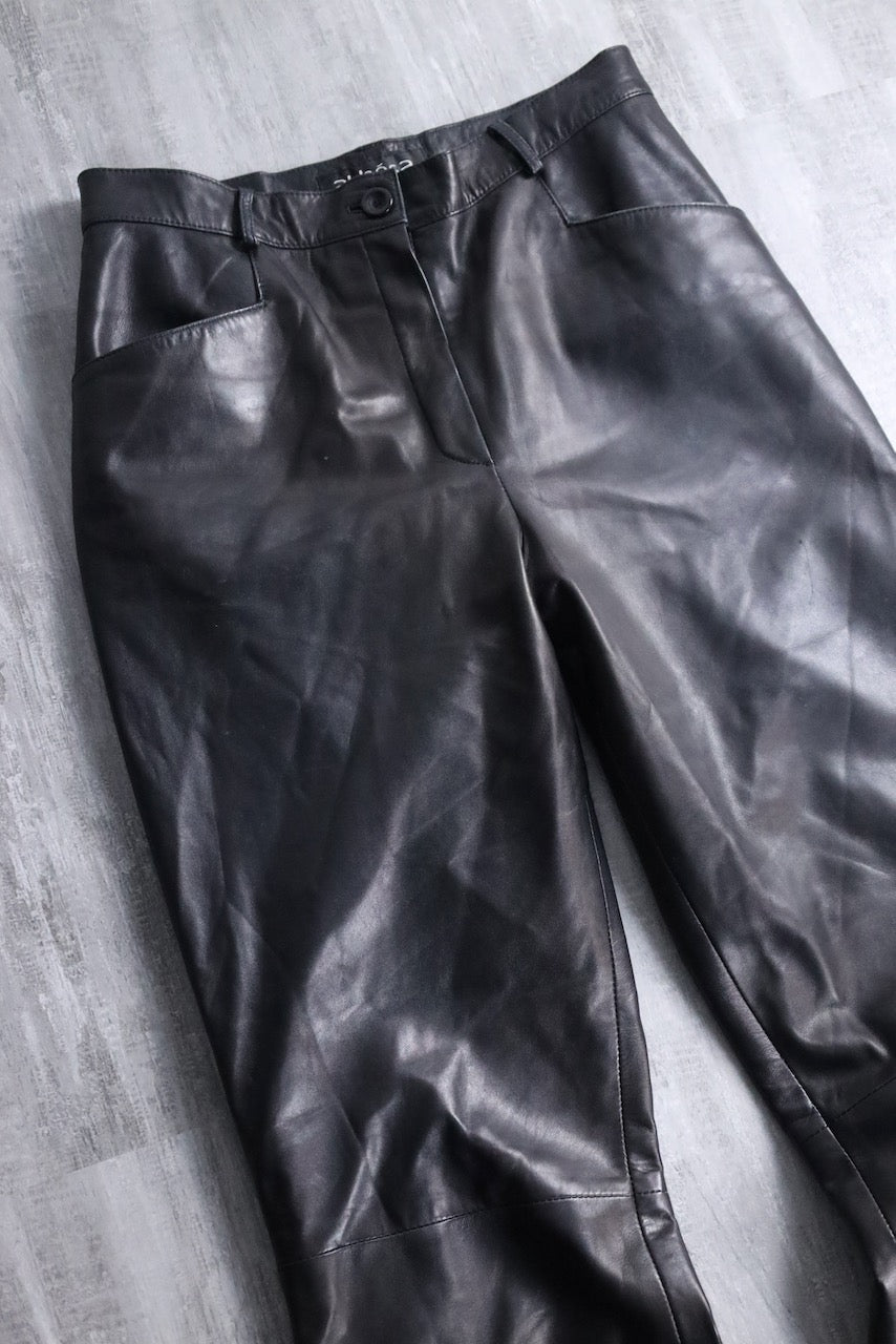 straight leather pants black