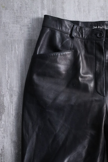 straight leather pants black