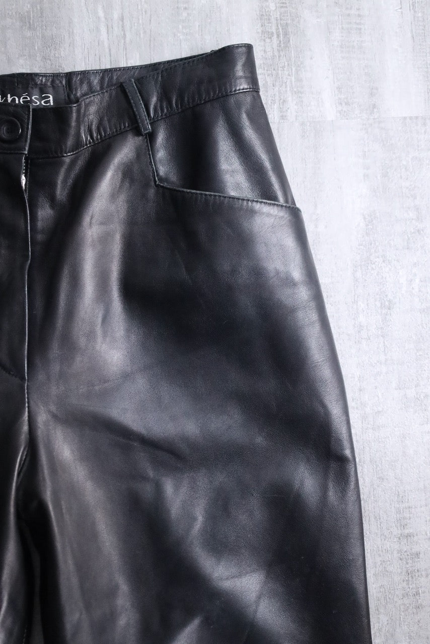 straight leather pants black