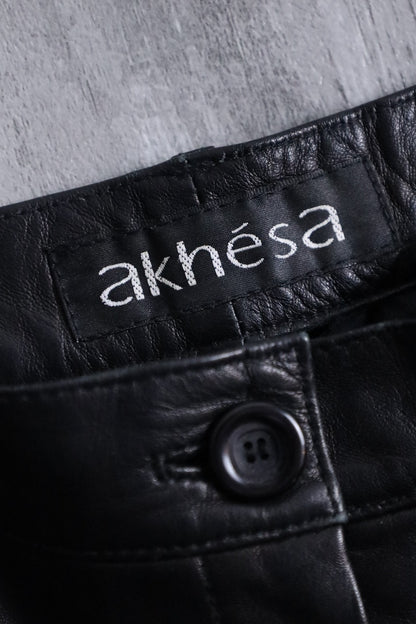 straight leather pants black