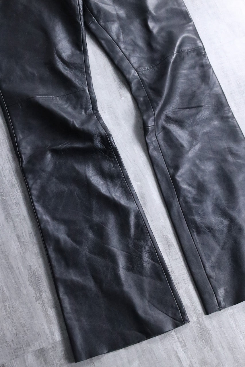 semi flare leather pants black