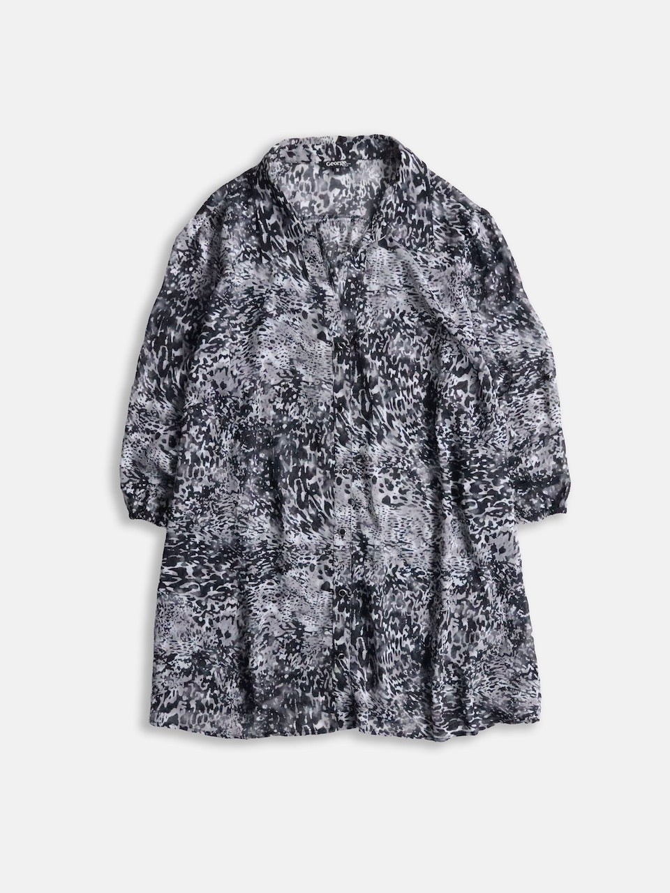 GEORGE all-over pattern s/s sheer shirt black-gray-white