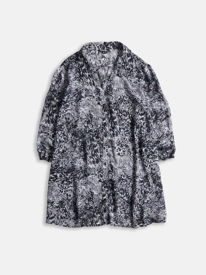 GEORGE all-over pattern s/s sheer shirt black-gray-white