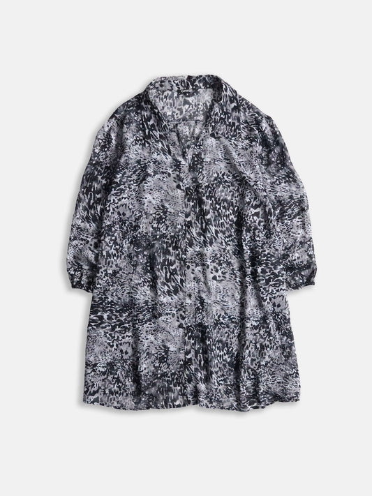 GEORGE all-over pattern s/s sheer shirt black-gray-white