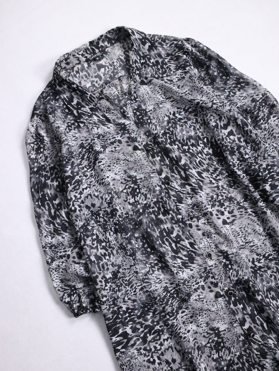GEORGE all-over pattern s/s sheer shirt black-gray-white