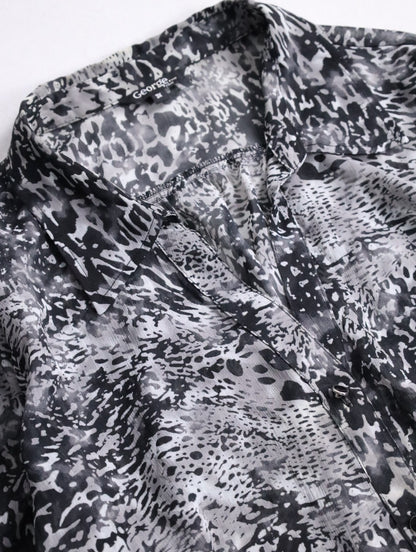 GEORGE all-over pattern s/s sheer shirt black-gray-white